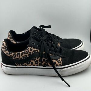 Vans Old Skool Women's 7.5 Black Leopard Canvas Sneakers Suede Shoe Low Top